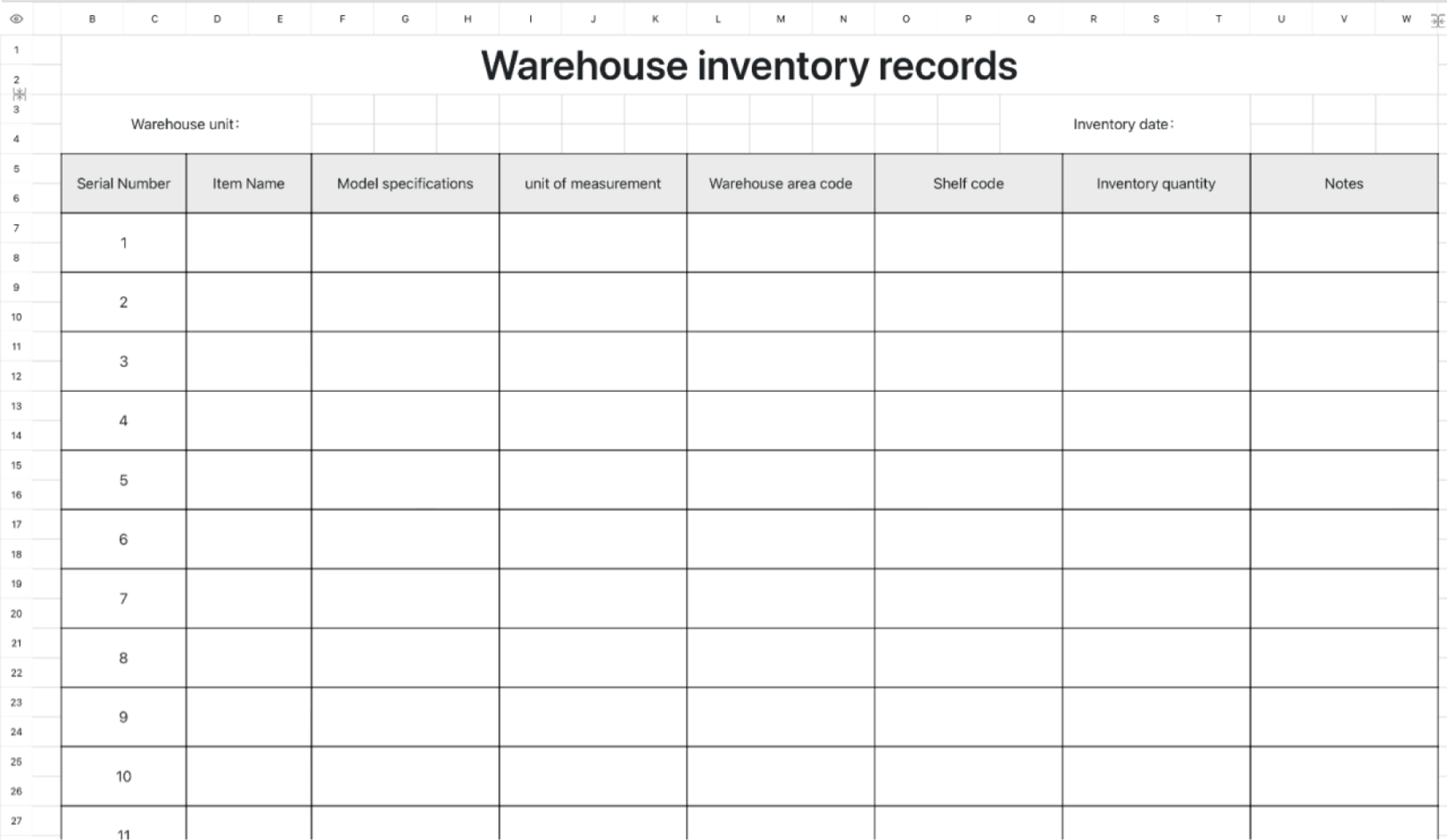 Warehouse inventory records